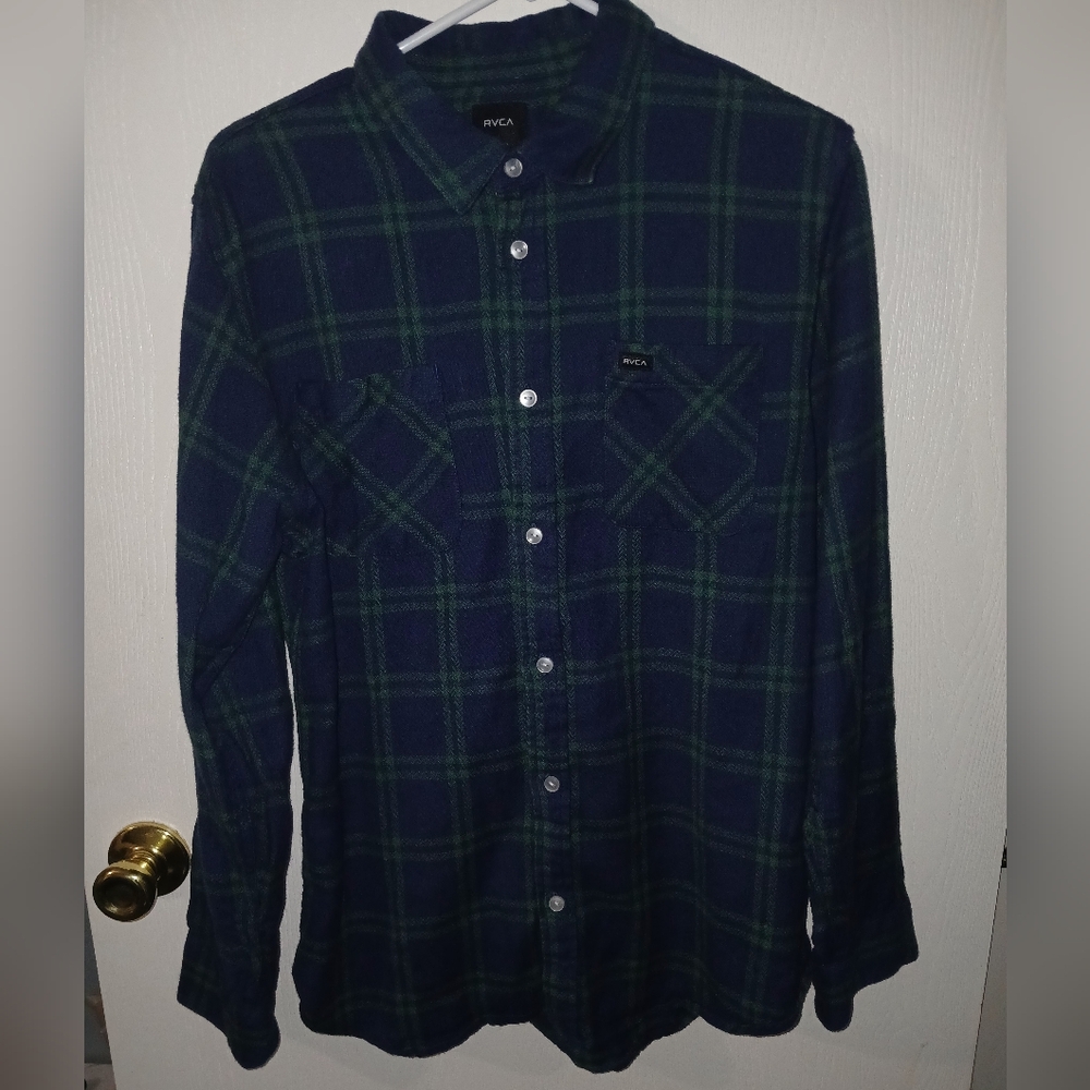 RVCA Blue and Green Plaid Shirt